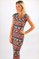 Abstract Aztec Print Midi Dress