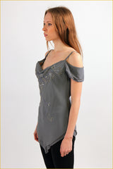 Asymmetric Embellished Front Top