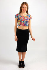 Comics Print Short Sleeve Crop Top