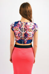 Aztec Print Short Sleeve Crop Top